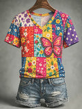 Women'S Butterfly Printed Short Sleeved T-Shirt