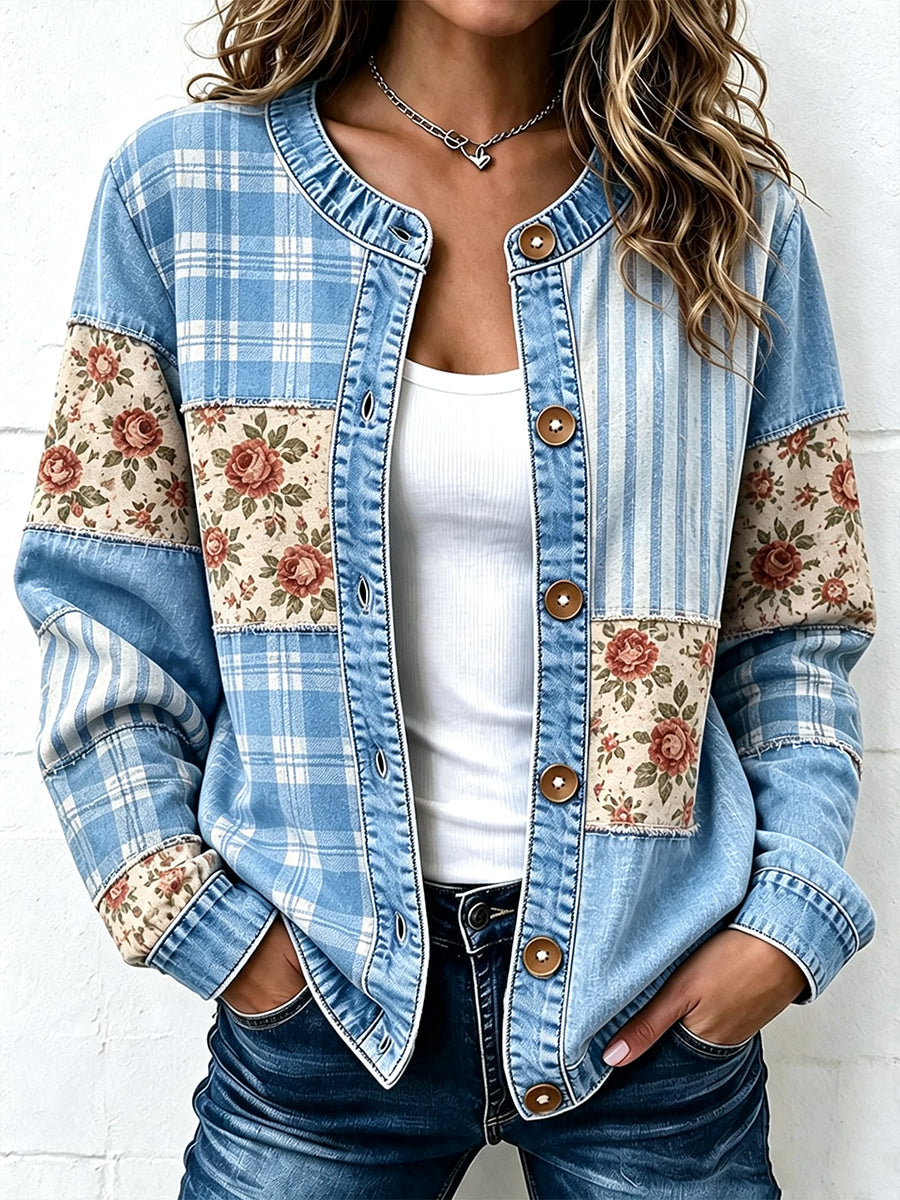 Women'S Casual Checkered Printed Knitted Cardigan