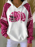 Women'S Retro Pink Art Printed Shoulder Hoodie