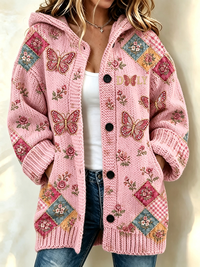 Women'S Butterfly Pattern Casual Sweater Long Cardigan