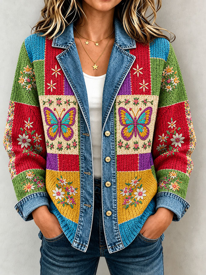 Women'S Butterfly Design Pattern Printing Design Cardigan