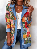 Women's Patchwork Art Denim Collar Jacket