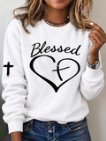 Women's Blessed Heart Cross Printed Sweatshirt
