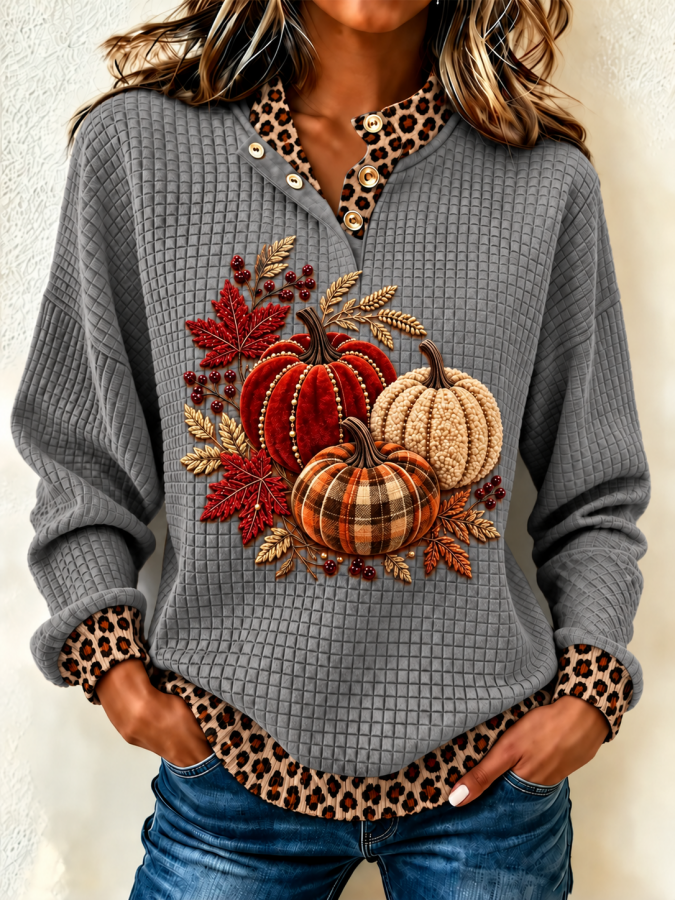 Women'S Pumpkin Printed Pullover Sweatshirt