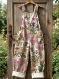 Women's Butterfly & Floral Pattern Vintage Overalls