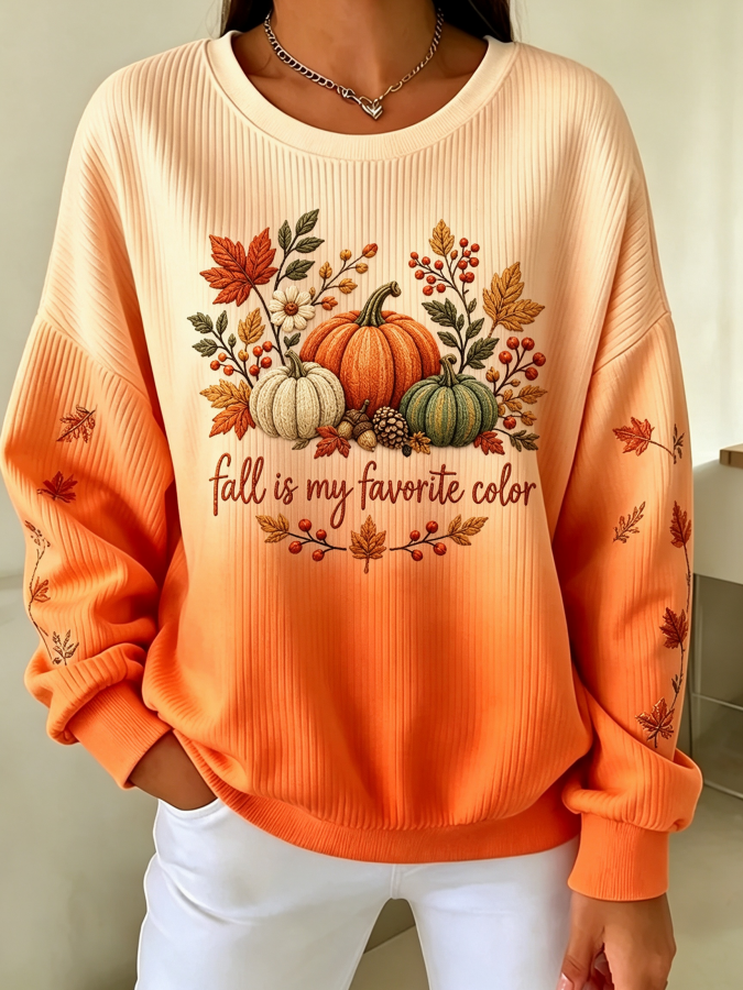 Women Pumpkin Pattern Short Sleeve Tee T-Shirt Crew Neck Vintage Summer Long Sleeve Sweatshirt