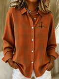 Women'S Casual Faith Autumn Plaid Print Lapel Long Sleeved Shirt