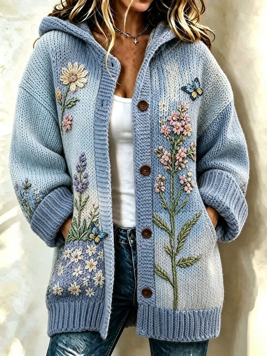 Women'S Breast Cancer Flower Pattern Long Sweater