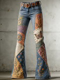 Women's Pink Art Print Flared Trousers