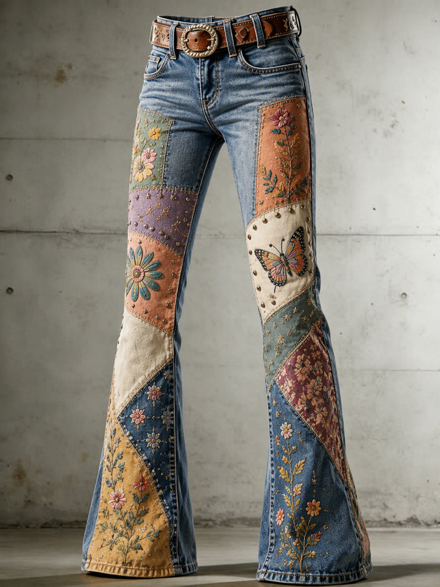 Women's Pink Art Print Flared Trousers