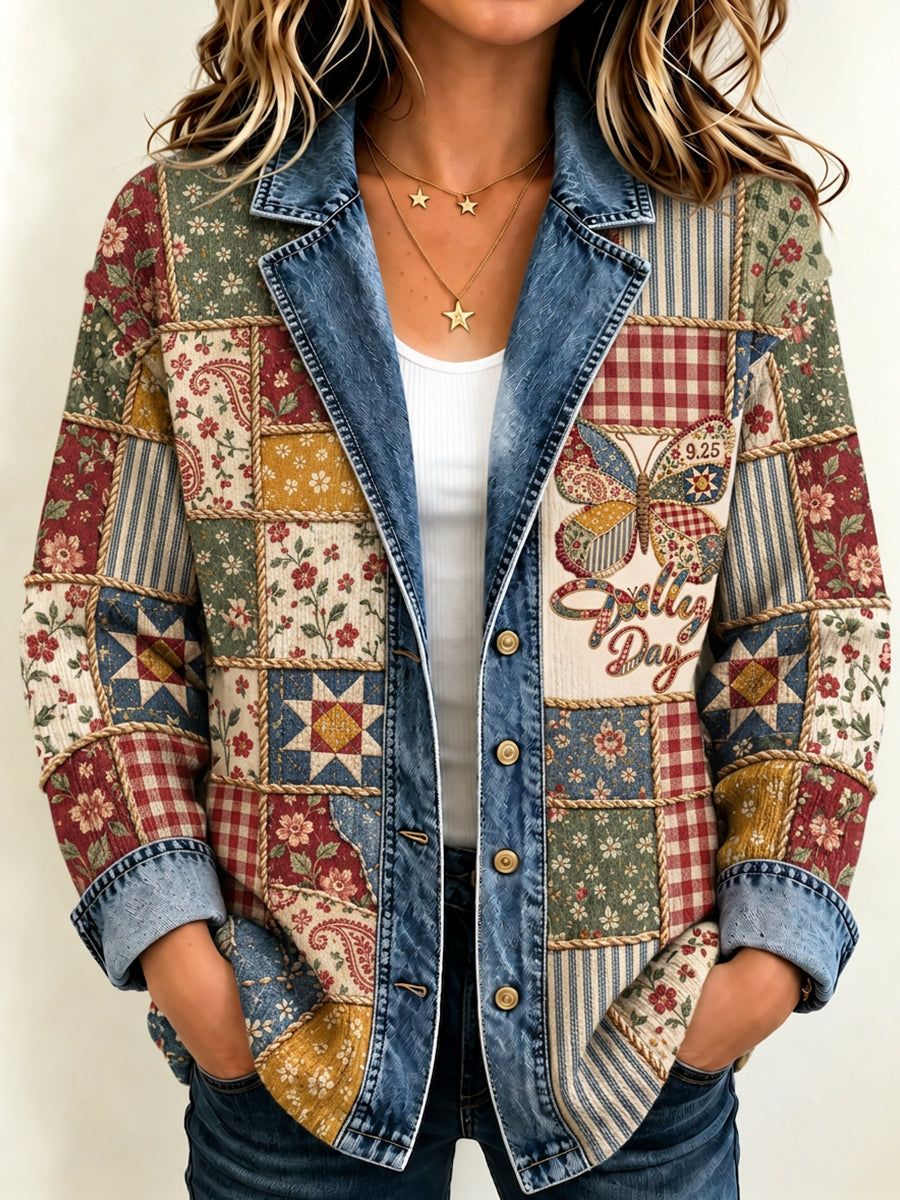 Women's Plant and Flower Patchwork Knitted Cardigan