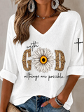 Women'S Casual "With GOD All Things Are Possible." Faith Printed Top