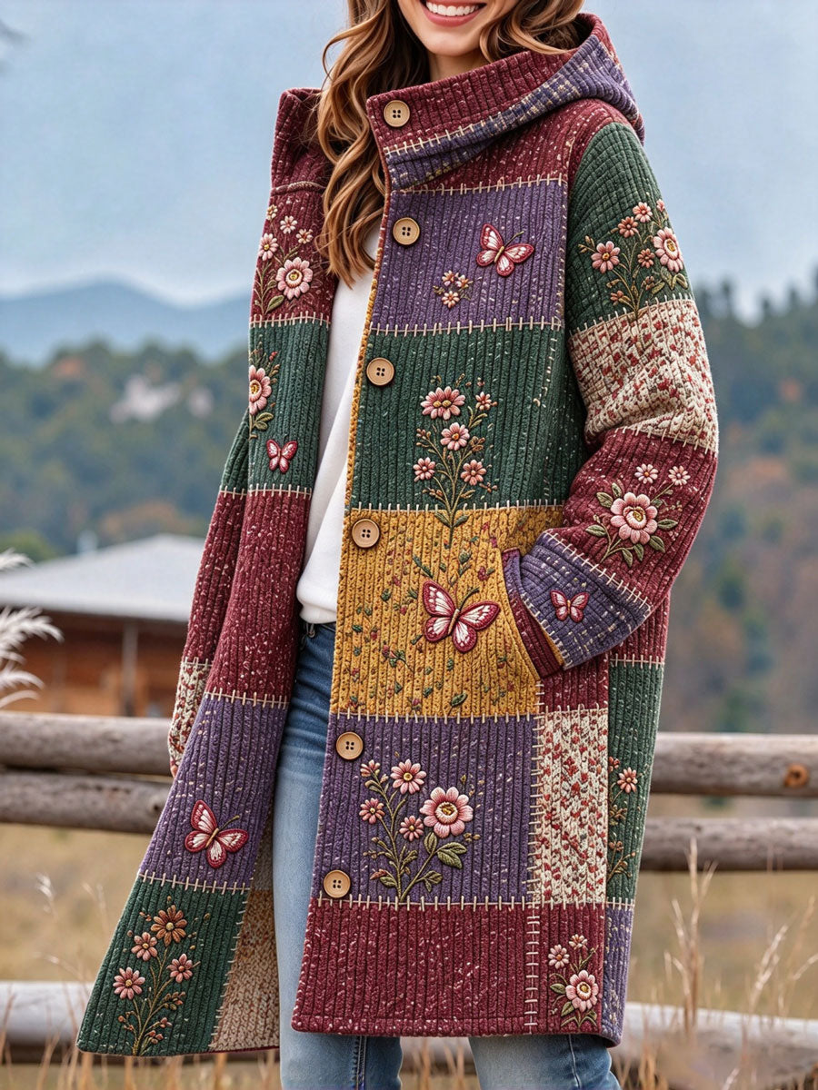Women'S Color-Block Floral Printed Casual Button Jacket