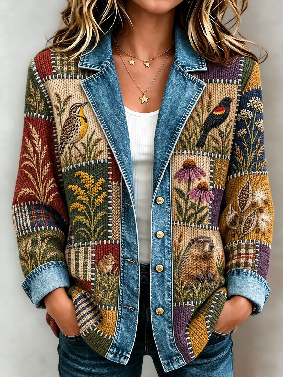 Women's Tennessee Country-Style Patchwork Knitted Cardigan