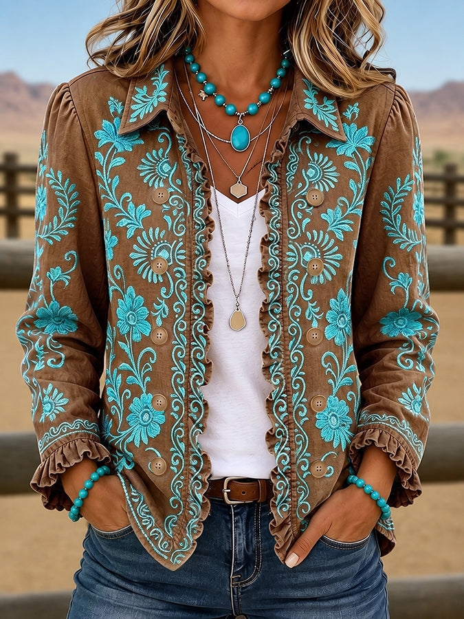 Women'S Casual Western Ruffled Jacket