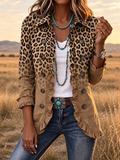 Western Style Retro Leopard Print Women's Pleated Jacket