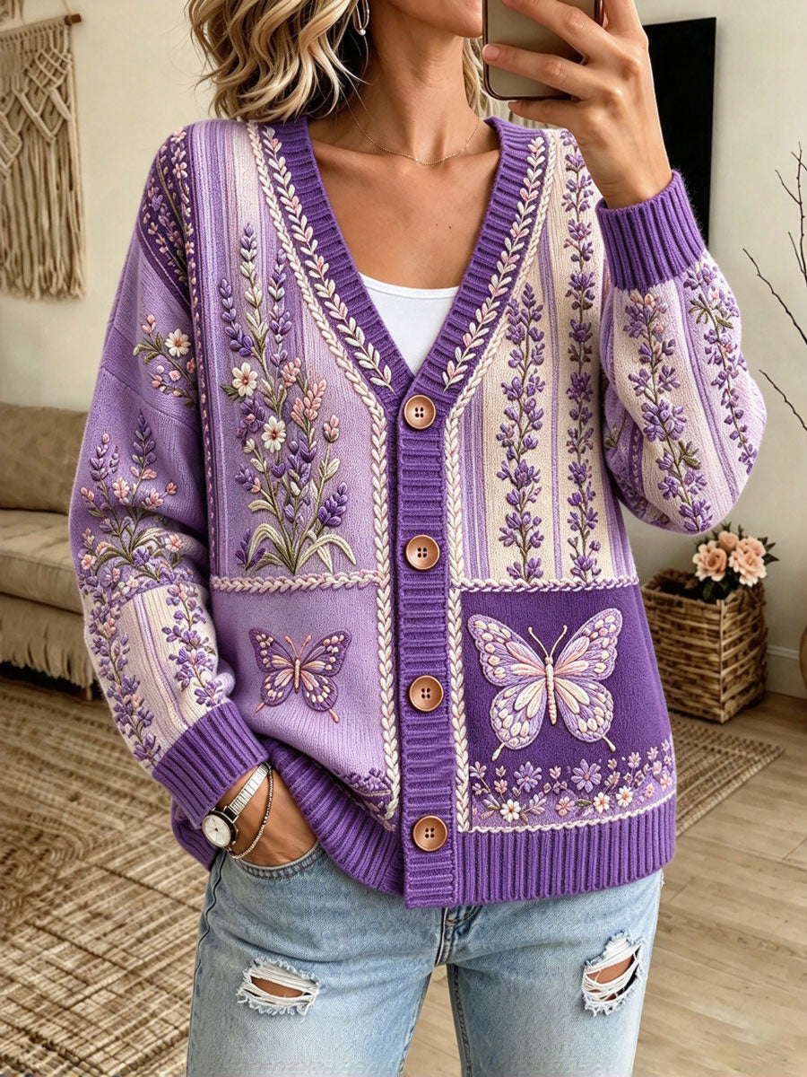 Women's Floral Patchwork-Themed Knit Cardigan
