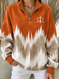Women'S Geometric Stand-Up Collar Casual Long-Sleeved Sweatshirt For Spring And Autumn