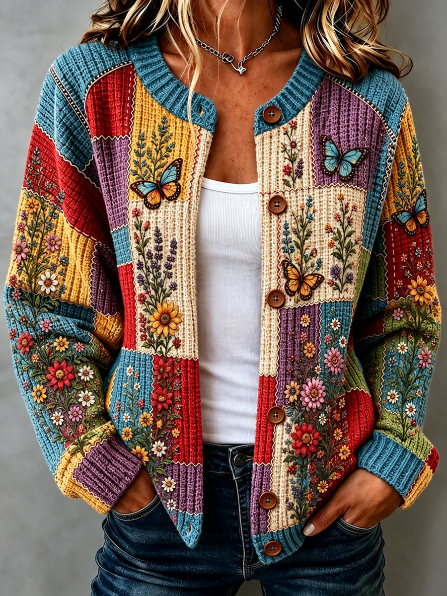 Women'S Floral Print Knight Cardigan