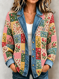 Women's Plant and Flower Patchwork Knitted Cardigan