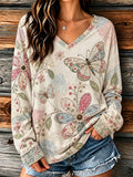 Women's Retro Butterfly and Floral-Print Top