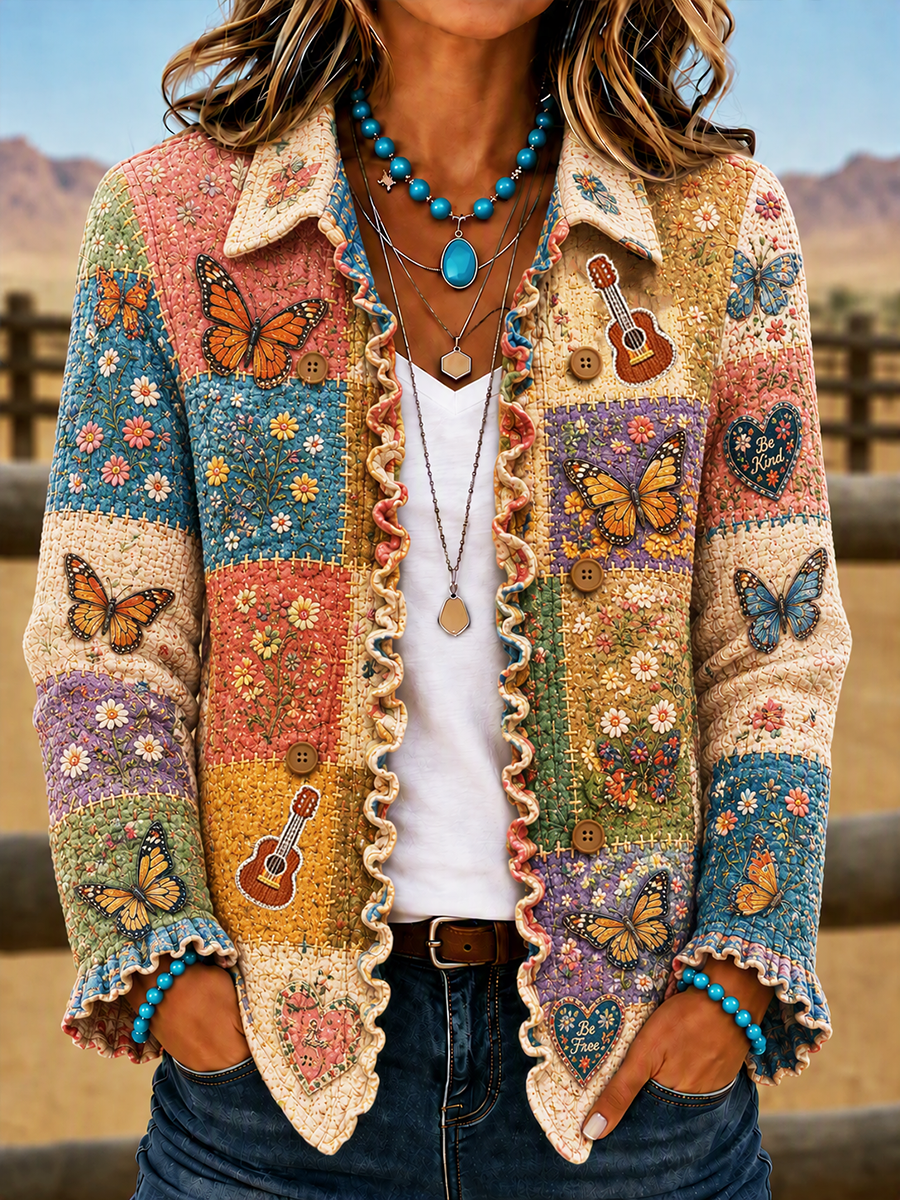 Ladies' Butterfly Patterned Casual Western Style Jacket