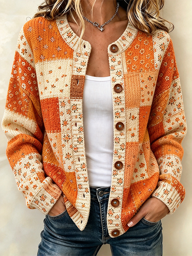 Women'S Pink Western Style Butterfly Flower Pattern Cardigan