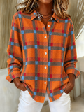 Women'S  Casual  Print Lapel Long Sleeve Shirt
