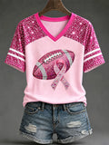 Women'S Pink Art Printed Short Sleeve Knitted Shirt