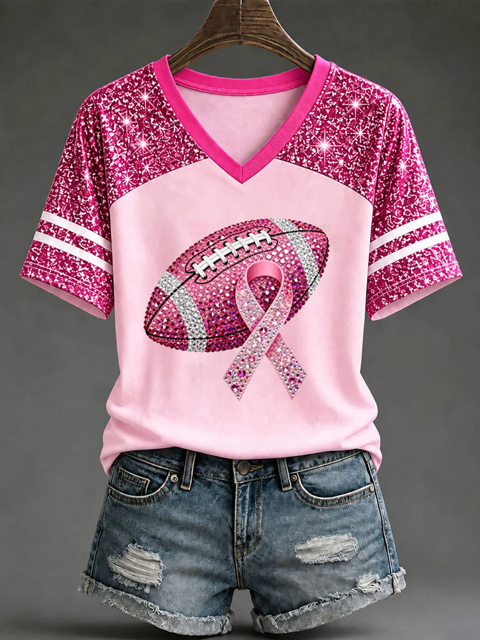Women'S Pink Art Printed Short Sleeve Knitted Shirt