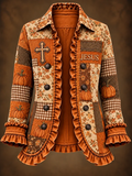 Women's Faith Art Print Casual Ruffled Shirt Jacket