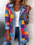 Women's Patchwork Art Denim Collar Jacket