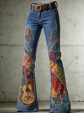 Women's Pink Art Print Flared Trousers