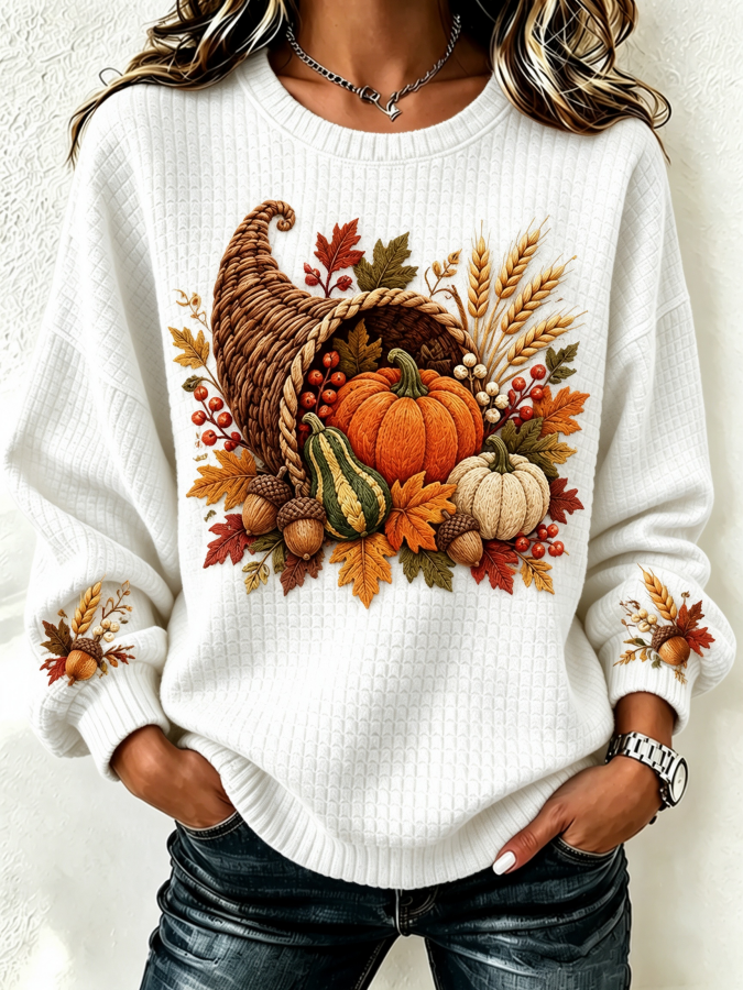 Women Fruit Crew Neck Casual Spring/Fall Long Sleeve Sweatshirt