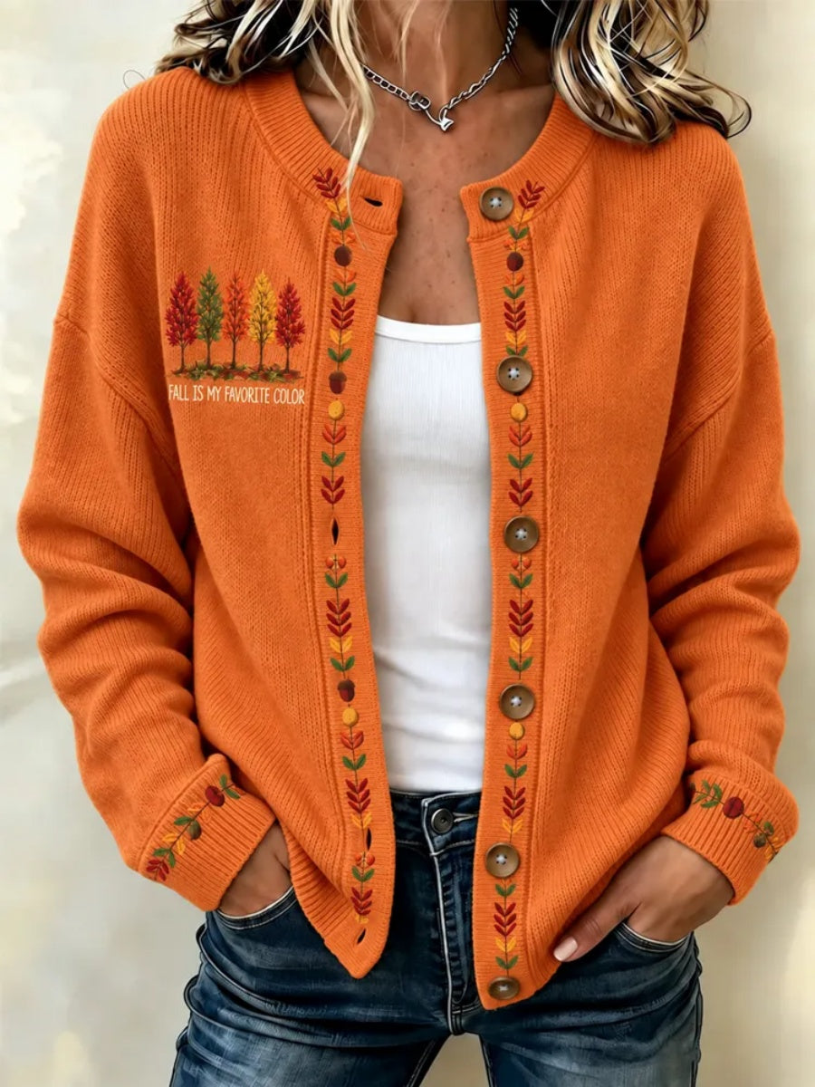 Women's Fall-Themed Knit Cardigan