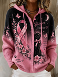 Women'S Breast Cancer Promotion Hooded Cardigan