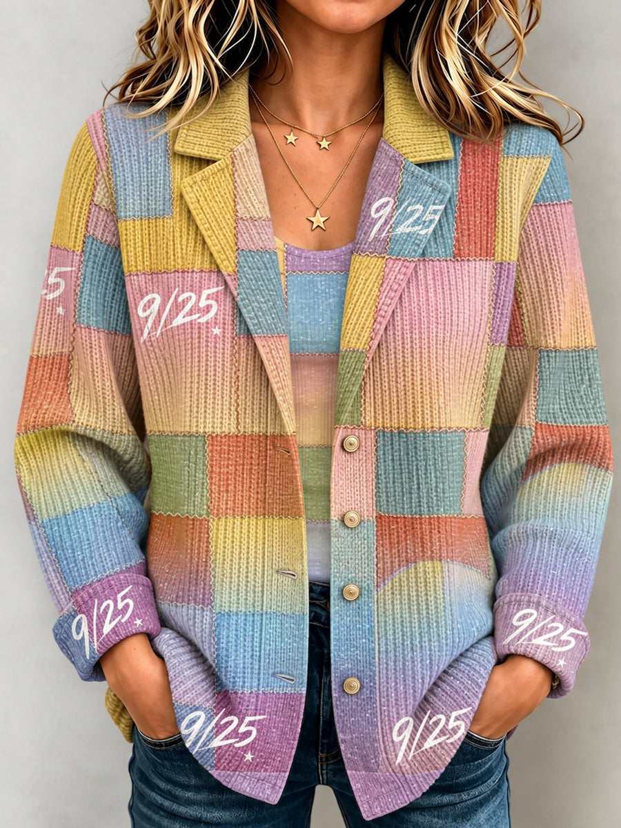 Women's Plant and Flower Patchwork Knitted Cardigan