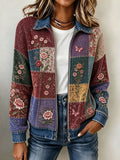 Women's Retro Floral & Butterfly Pattern Knit Zip-Up Cardigan