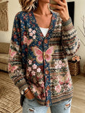 Women's Butterfly and Floral-Themed Vintage Patchwork Knit Cardigan