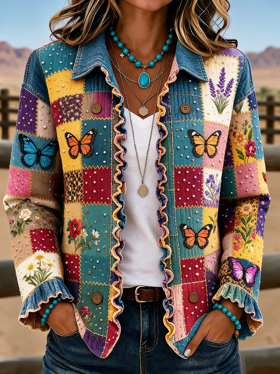 Ladies' Butterfly Patterned Casual Western Style Jacket