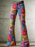 Women's Pink Art Print Flared Trousers