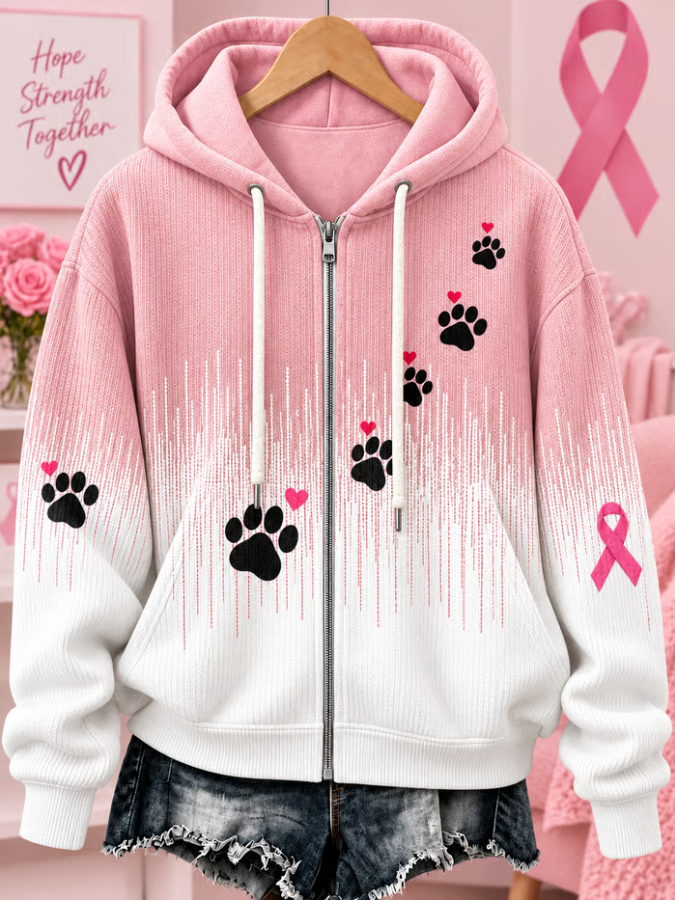 Women'S Breast Cancer Zip-Up Hoodie