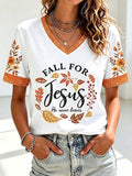 Women's Fall For Jesus He Never Leaves T-Shirt