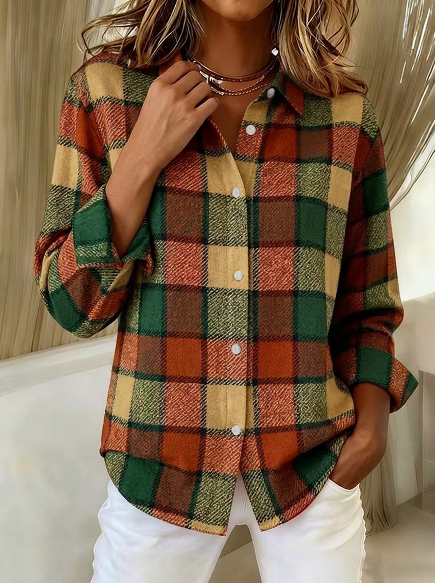 Women's Autumn Casual Plaid Pattern Printed Button-up Shirt