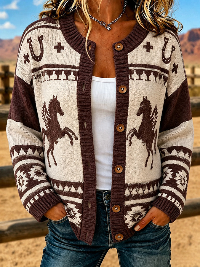 Women's casual horse knitted cardigan top