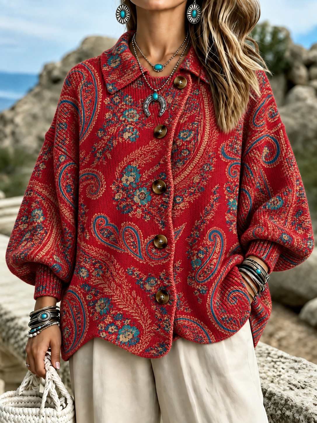 Ladies' Casual Western Floral Sweater