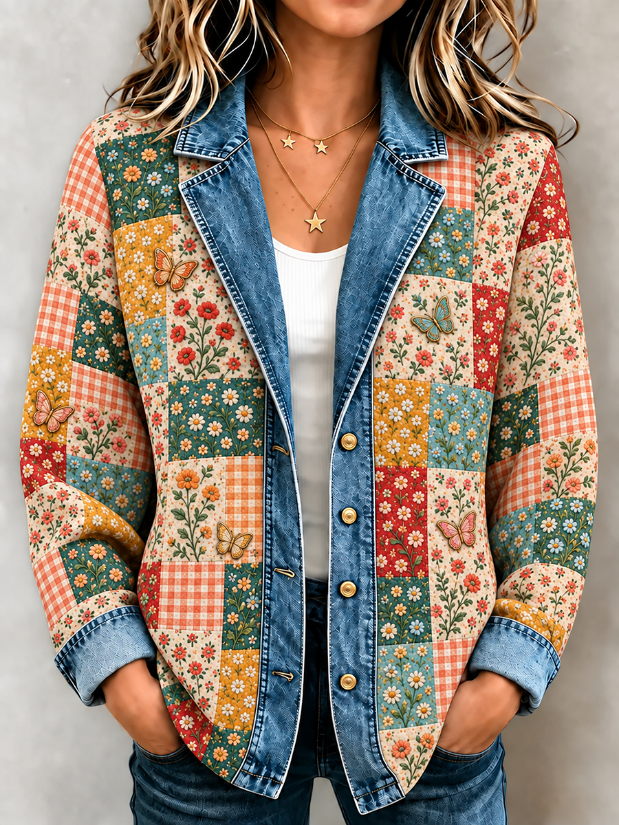 Women'S Butterfly Pattern Splicing Effect Jacket