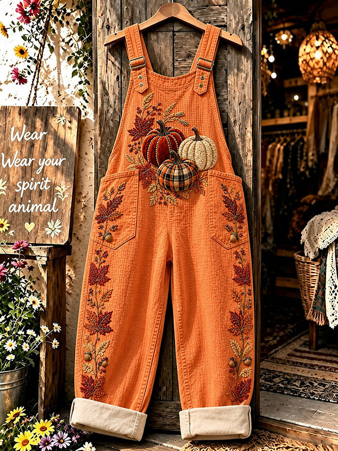 Women'S Retro Autumn Pumpkin Print Workwear