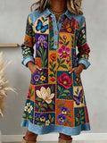 Women's Patchwork Art Button Collar Dress