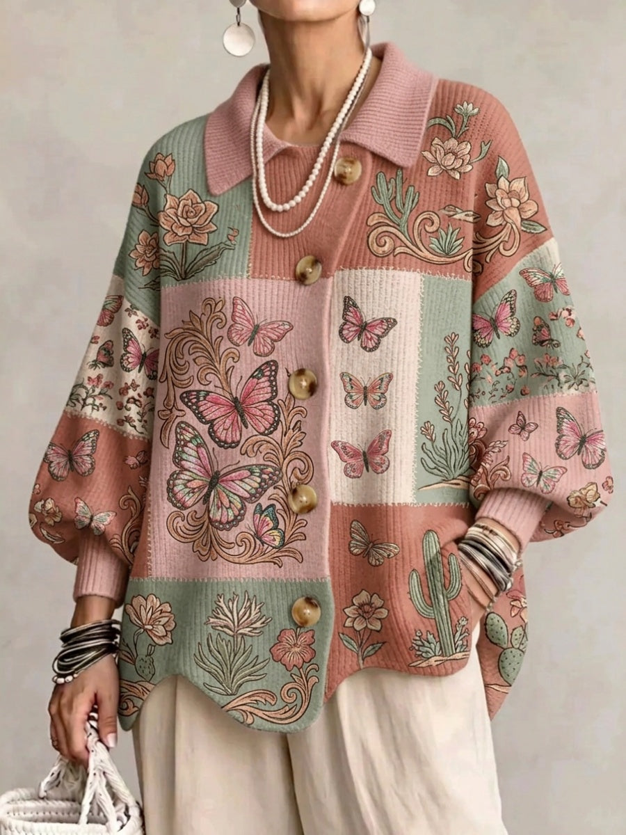 Women's Butterfly & Floral-Themed Knit Sweater